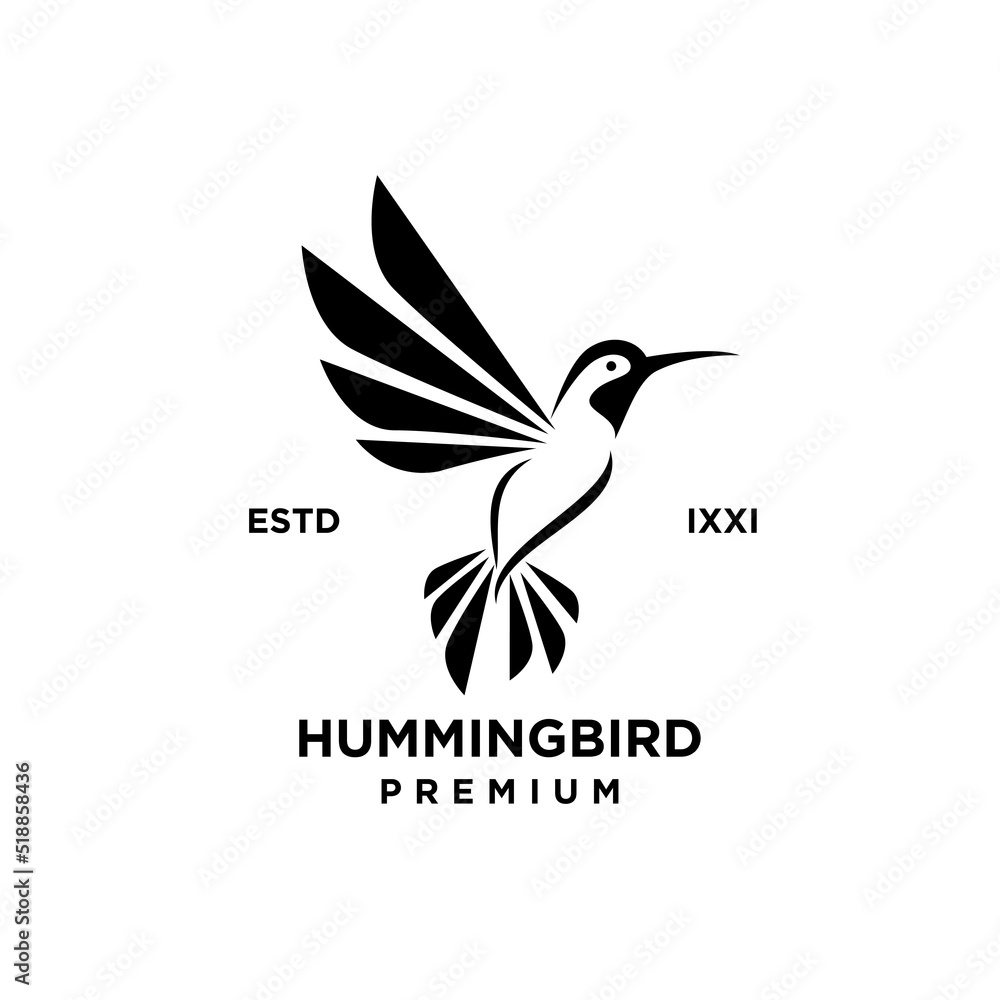 Fototapeta premium Hummingbird black silhouette logo icon design illustration