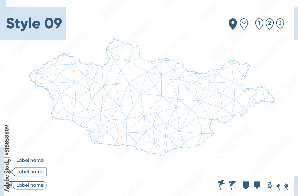 Mongolia - white low poly map, polygonal map. Outline map. Vector illustration. Mongolia - white low poly map, polygonal map. Outline map. Vector illustration.