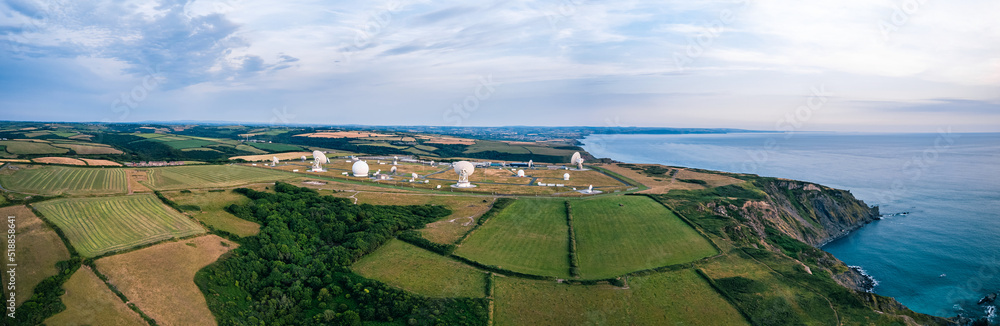 Fields and Farms over GCHQ Bude, GCHQ Composite Signals Organisation Station Morwenstow, Cornwall, England