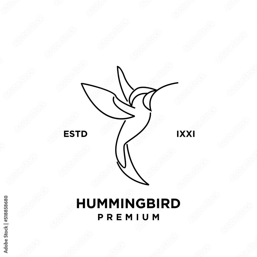 Fototapeta premium Hummingbird line outline logo icon design illustration