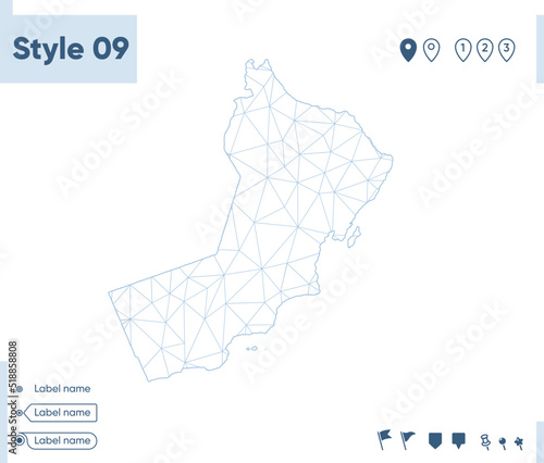 Oman - white low poly map  polygonal map. Outline map. Vector illustration.