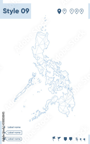 Philippines - white low poly map, polygonal map. Outline map. Vector illustration.