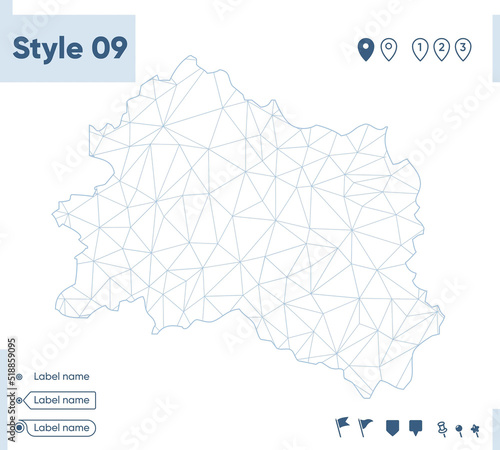 Orel Region, Russia - white low poly map, polygonal map. Outline map. Vector illustration.