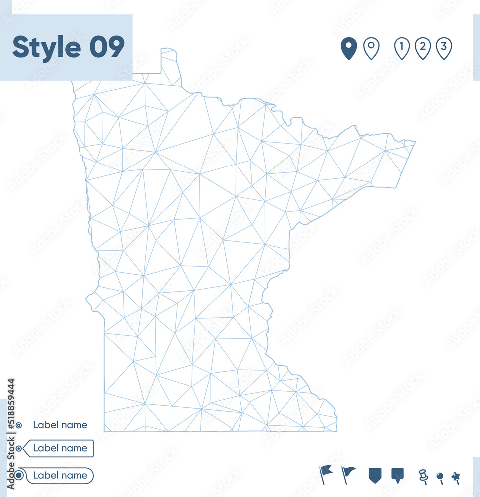 Obraz premium Minnesota, USA - white low poly map, polygonal map. Outline map. Vector illustration.