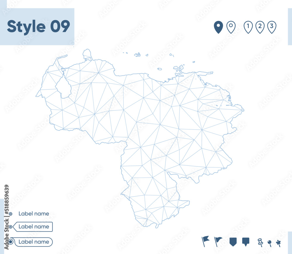 Venezuela - white low poly map, polygonal map. Outline map. Vector illustration.