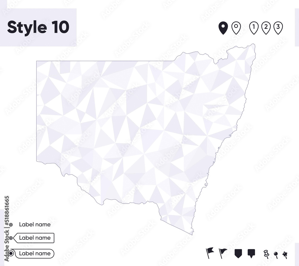 New South Wales, Australia - white and gray low poly map, polygonal map. Outline map. Vector illustration.