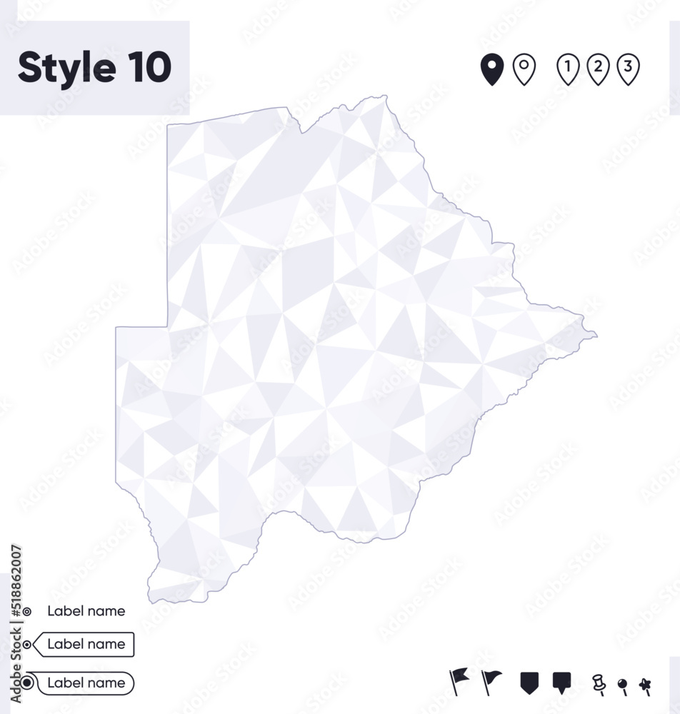 Botswana - white and gray low poly map, polygonal map. Outline map. Vector illustration.