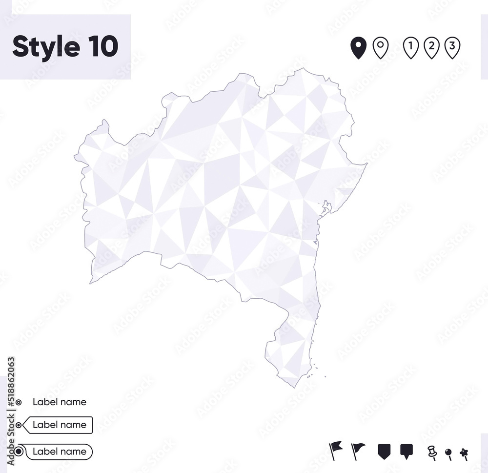 Bahia, Brazil - white and gray low poly map, polygonal map. Outline map. Vector illustration.