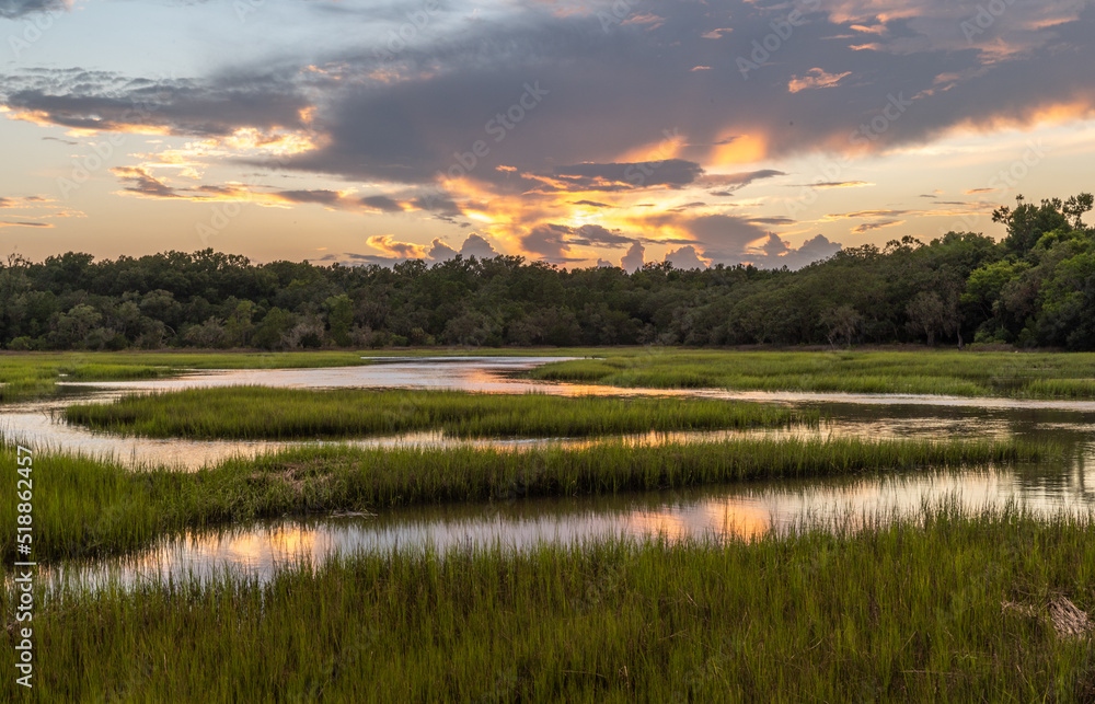 Fototapeta premium Sunset with low country marsh