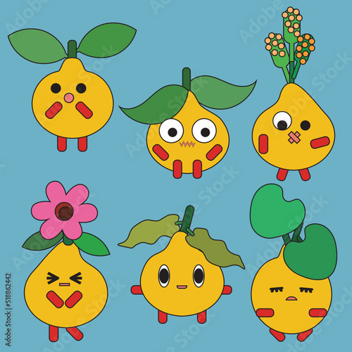 6 set of cute baby lemons vector art