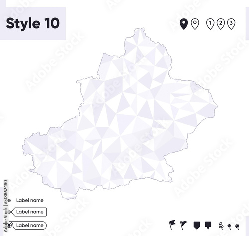 Xinjiang, China - white and gray low poly map, polygonal map. Outline map. Vector illustration.