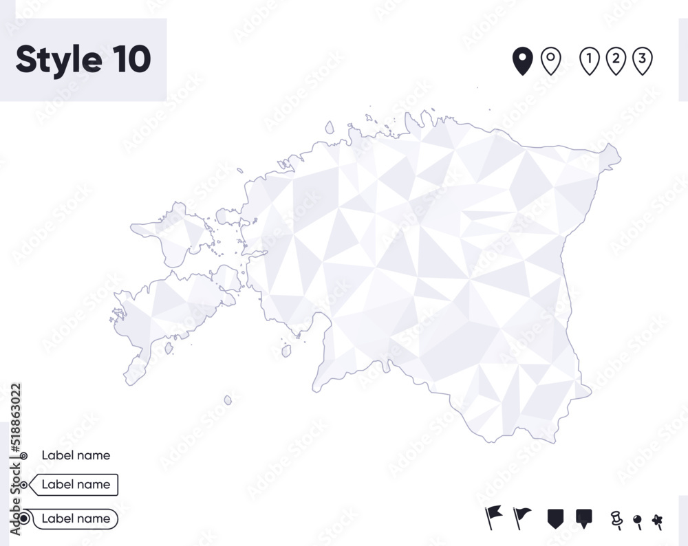 Estonia - white and gray low poly map, polygonal map. Outline map. Vector illustration. Estonia - white and gray low poly map, polygonal map. Outline map. Vector illustration.
