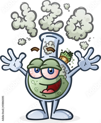 Marijuana Bong vector cartoon character illustration smoking a big cloud shaped like the number four twenty 420