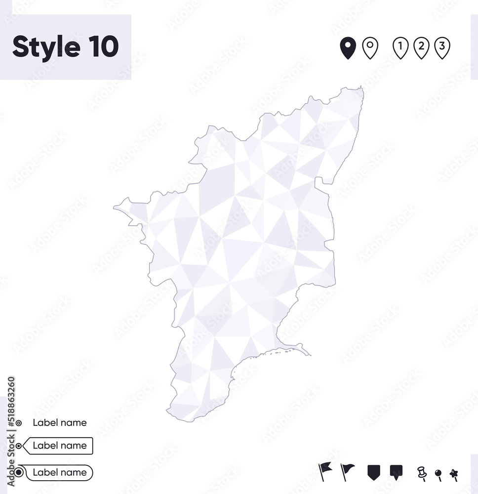 Tamil Nadu, India - white and gray low poly map, polygonal map. Outline map. Vector illustration.