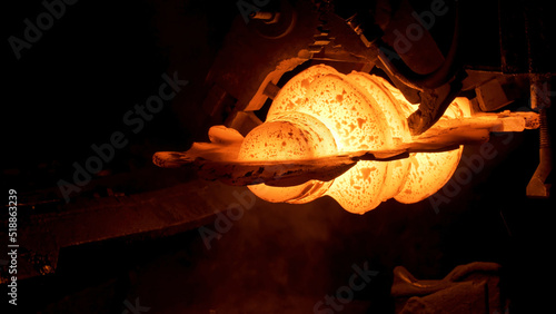 Cuadro en lienzo Close up of red hot steel detail at the steel plant, heavy metallurgy concept
