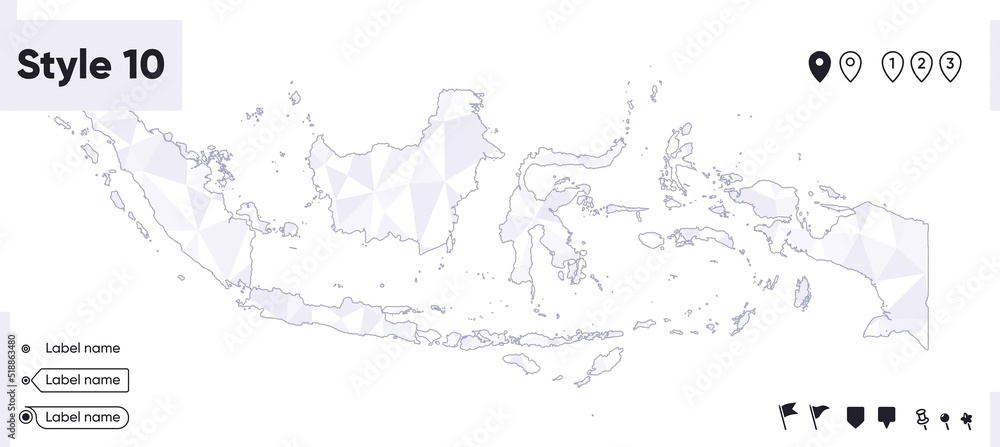 Indonesia - white and gray low poly map, polygonal map. Outline map. Vector illustration. Indonesia - white and gray low poly map, polygonal map. Outline map. Vector illustration.
