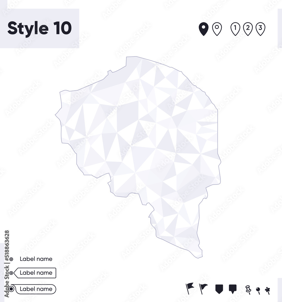 Kerman, Iran - white and gray low poly map, polygonal map. Outline map. Vector illustration.