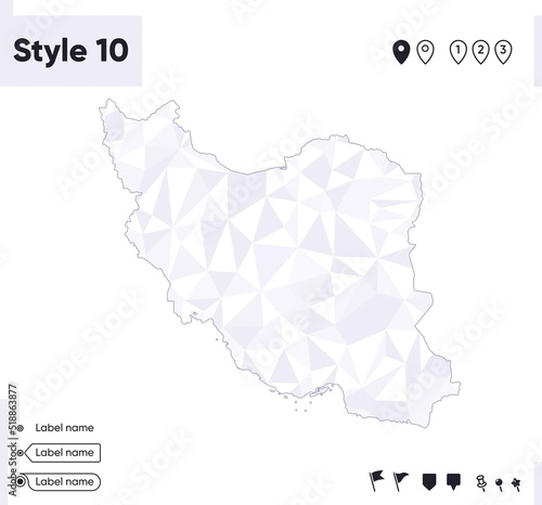 Iran - white and gray low poly map, polygonal map. Outline map. Vector illustration.