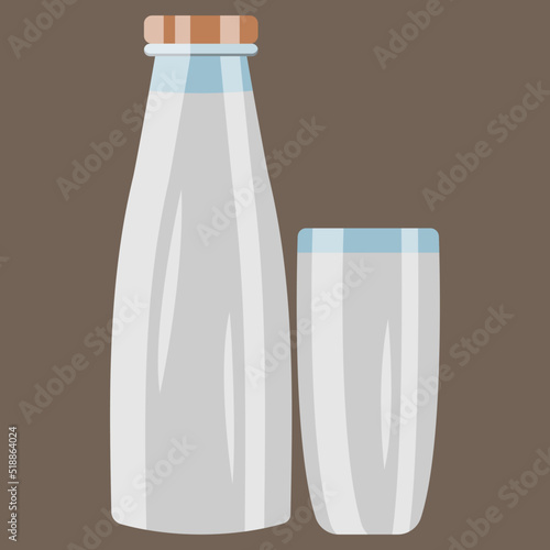 milk vector illustration in bottle and glass