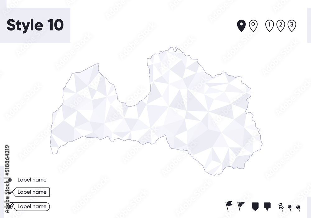 Latvia - white and gray low poly map, polygonal map. Outline map. Vector illustration.
