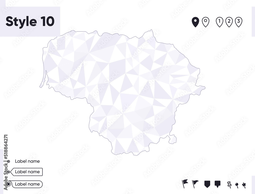 Lithuania - white and gray low poly map, polygonal map. Outline map. Vector illustration.