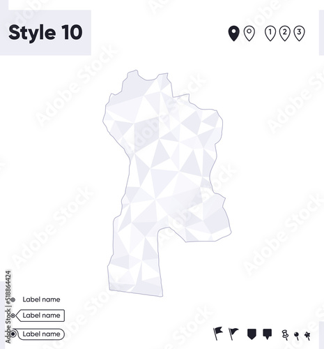 Bayankhongor, Mongolia - white and gray low poly map, polygonal map. Outline map. Vector illustration.