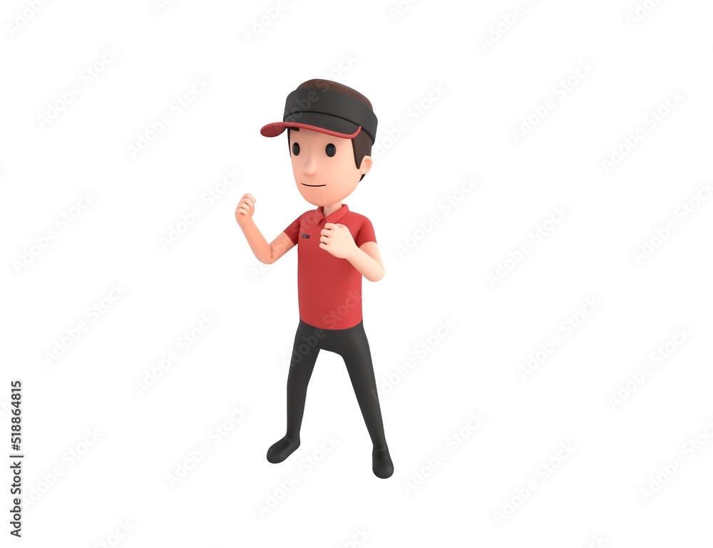 Fast Food Restaurant Worker character fighting in 3d rendering.