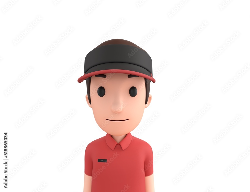 Fast Food Restaurant Worker character close up portrait in 3d rendering.
