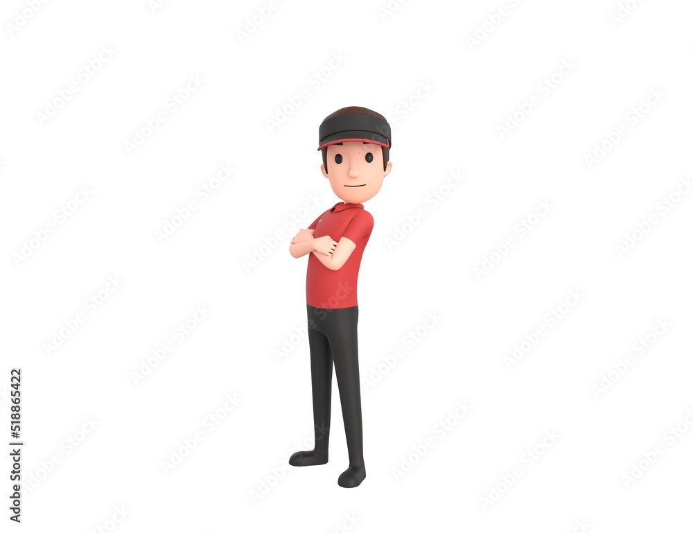 Fast Food Restaurant Worker character cross arms and looking to camera in 3d rendering. Fast Food Restaurant Worker character cross arms and looking to camera in 3d rendering.