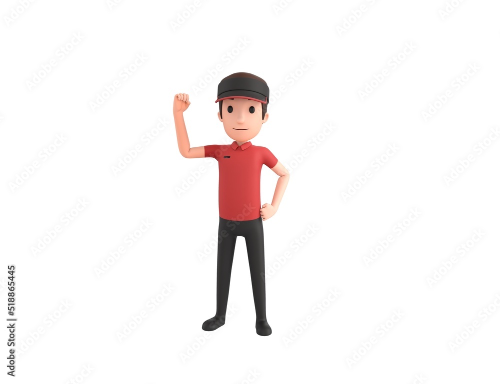 Fast Food Restaurant Worker character raising right fist in 3d rendering. Fast Food Restaurant Worker character raising right fist in 3d rendering.