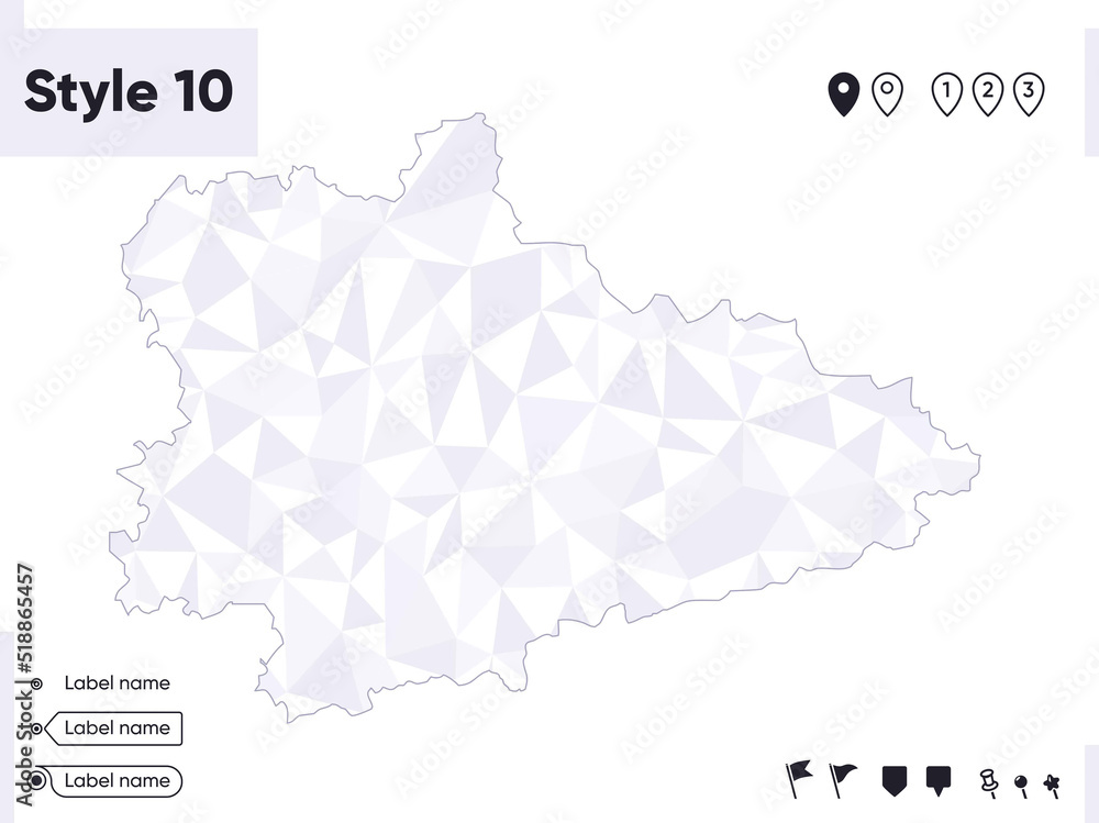 Kurgan Region, Russia - white and gray low poly map, polygonal map. Outline map. Vector illustration.