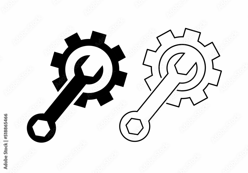 maintenance icon with spaner and wheel isolated on white background maintenance icon with spaner and wheel isolated on white background