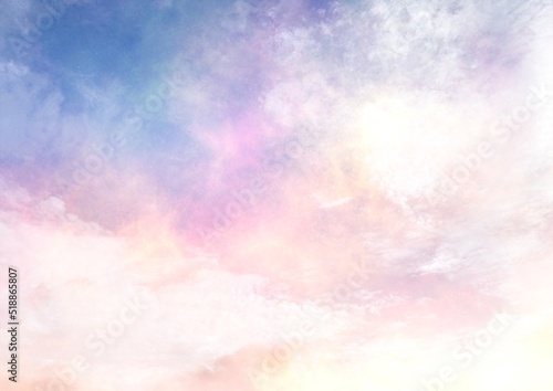 メルヘン ファンタジーな青空と雲 背景素材 夢かわいい レインボー