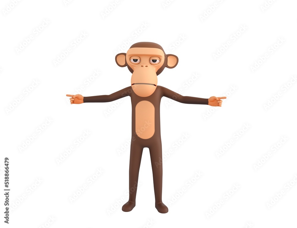 Monkey character pointing finger two side in 3d rendering.