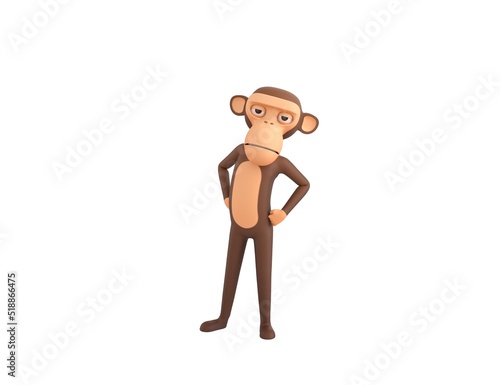 Monkey character with hands on hip in 3d rendering.