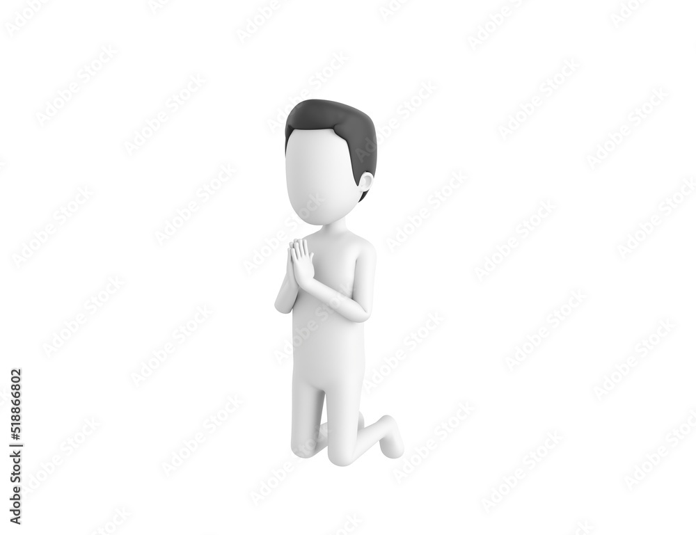 Stick Man with Hair character kneeling and pray in 3d rendering. Stick Man with Hair character kneeling and pray in 3d rendering.