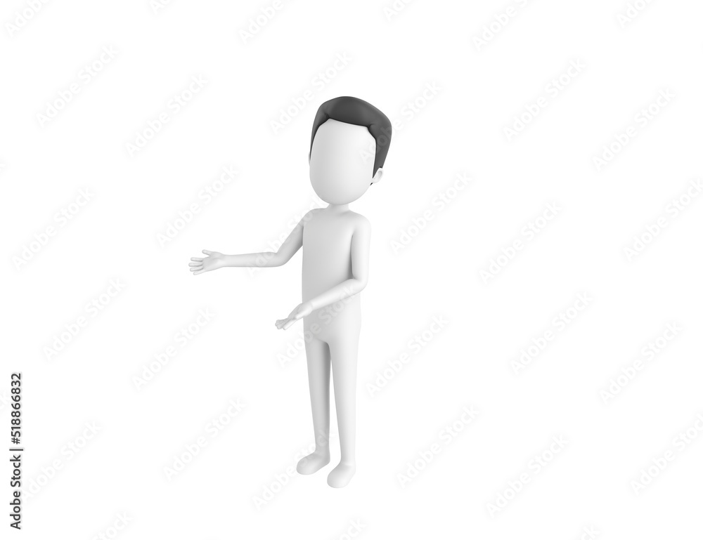 Stick Man with Hair character doing welcome gesture in 3d rendering. Stick Man with Hair character doing welcome gesture in 3d rendering.