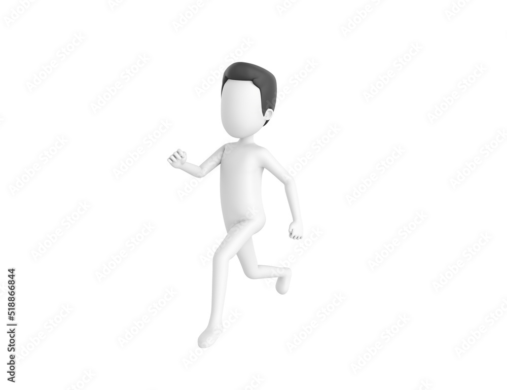 Stick Man with Hair character running in 3d rendering.