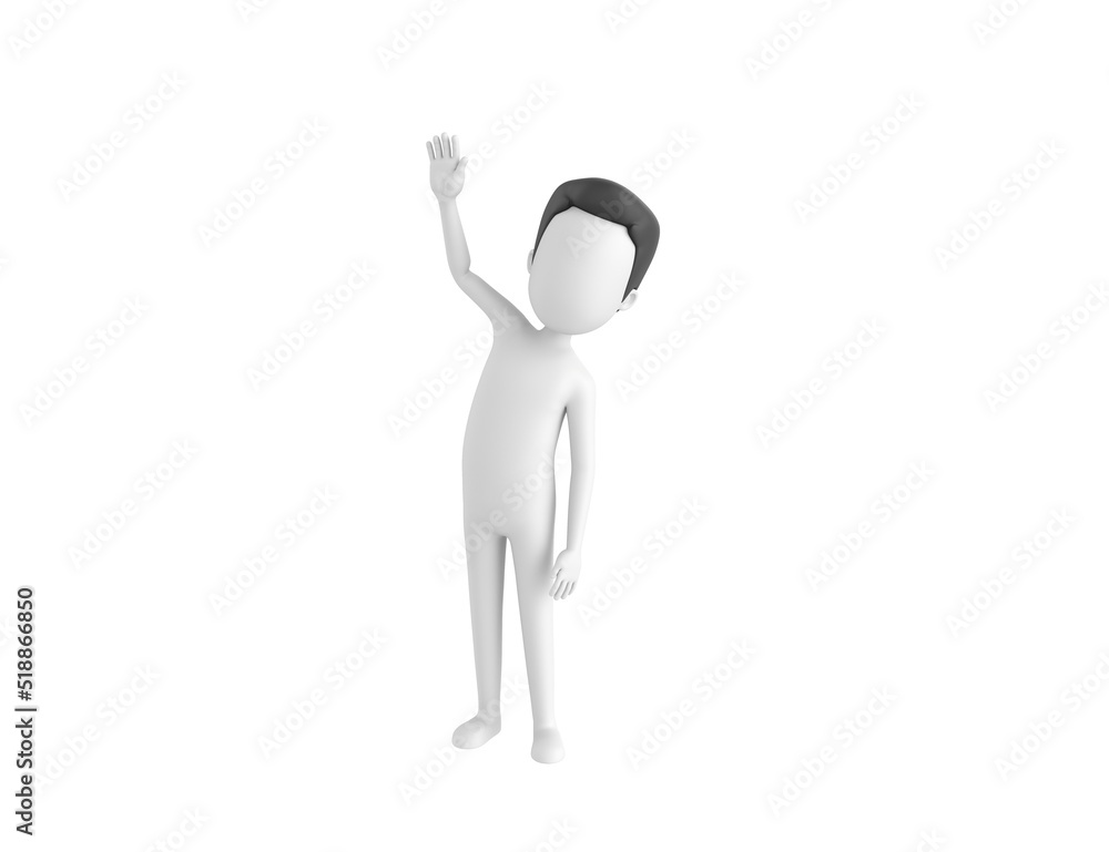 Stick Man with Hair character raising right hand in 3d rendering. Stick Man with Hair character raising right hand in 3d rendering.