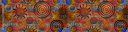 Ethnic background, seamless border, sun symbols, vector design	
