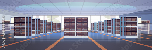 data center room interior hosting server computer information database synchronize technology connection cyber network