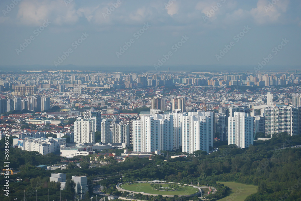 high angle view of of singapore city buildings at morning 