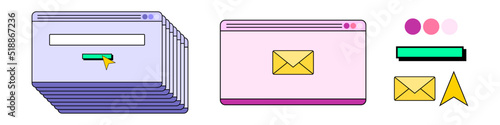 Web banner template in retro computer interface style. Retrowave design for mail marketing. 90s browser tab with new message. Vector illustration isolated on white background.