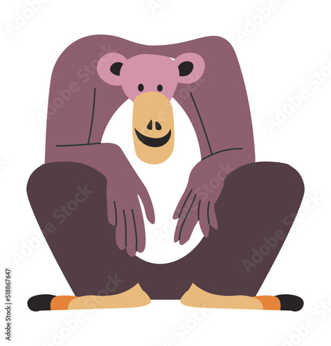 Monkey animal, chimpanzee or bonobo ape, vector