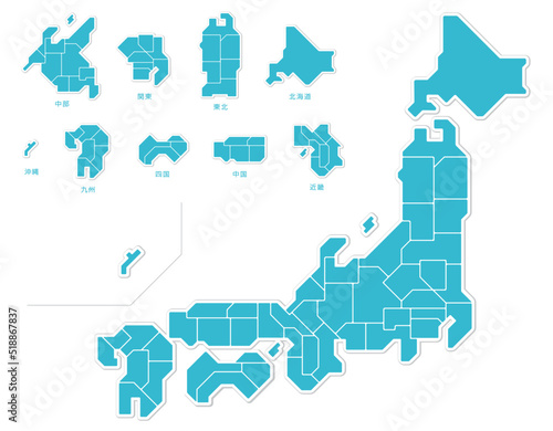 日本地図　都道府県　シンプル　イラスト