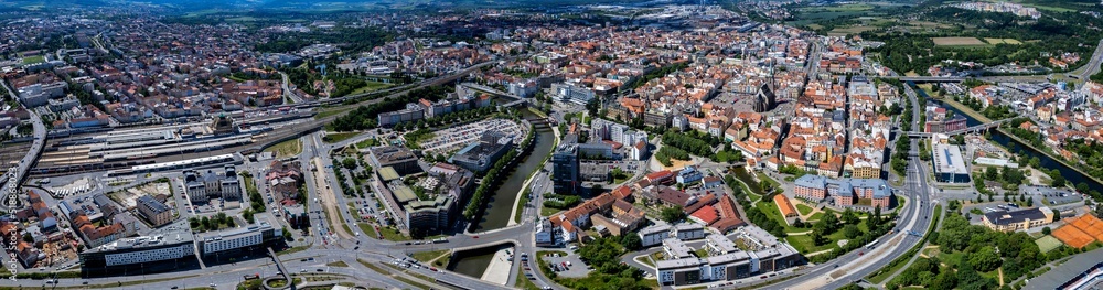 Aerial view of the city Pilzen in the czech Republic on a sunny day in summer.