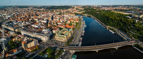 Aerial view around the city capitol Prague in the czech Republic on a sunny morning in summer.