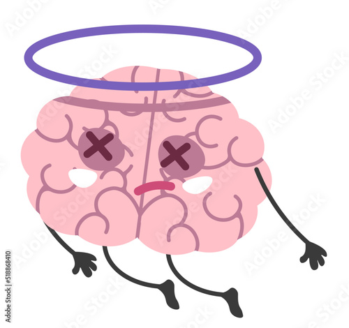 Tired brain character fell asleep, exhausted mind