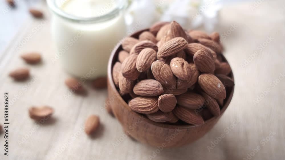 almond nut and milk on table almond nut and milk on table