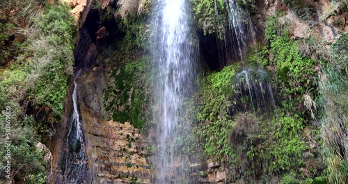 Waterfall and pool in the desert. Waterfall, Ein Gedi, Israel